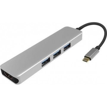 NÖRDIC DOCK-113 Dockingstation USB-C naar HDMI 4K - 30HZ - 3x USB 3.0 - 5Gbps - Grijs