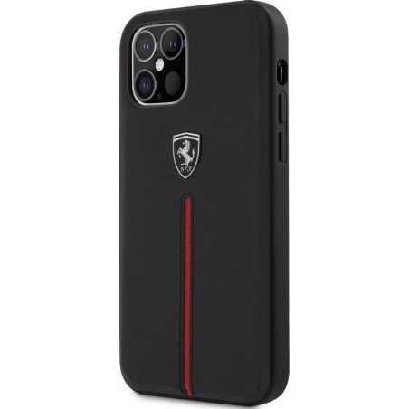 Ferrari Apple iPhone 12 / 12 Pro zwart Backcover hoesje - rode streep