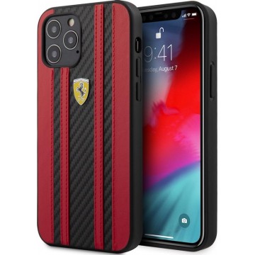 Ferrari Apple iPhone 12 / 12 Pro Rood Backcover hoesje - Carbon Red Stripes