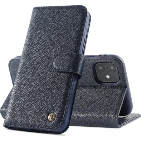 Echt Lederen Hoesje - Book Case Telefoonhoesje - Echt Leren Portemonnee Wallet Case - iPhone 11 - Navy