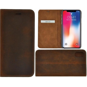 iPhone X hoesje - iPhone XS hoesje - Bookcase - Portemonnee Hoes Ultra dun Echt leer Wallet case Antiek Bruin