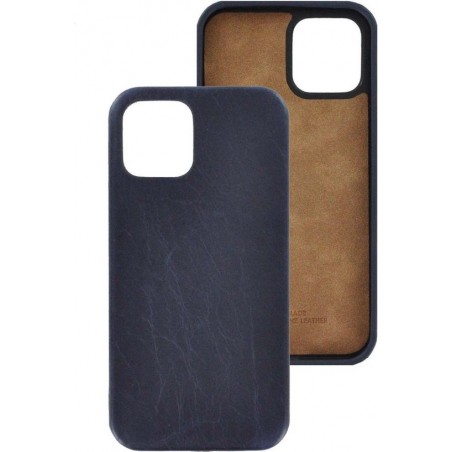 iPhone 12 Pro Hoesje - iPhone 12 Pro hoesje Echt leer Back Cover Case Denim Blauw