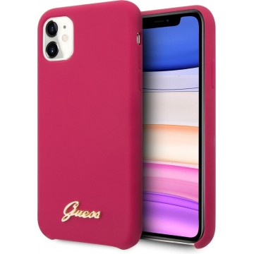 GUESS Vintage Siliconen Backcover Hoesje iPhone 11 - Donkerroze