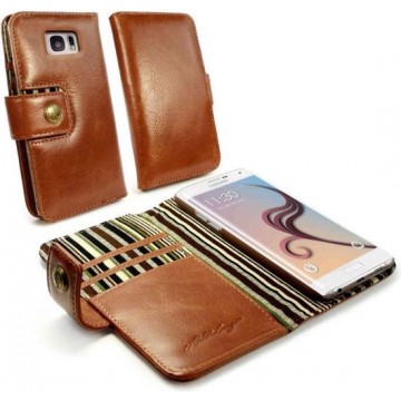 Alston Craig Vintage Genuine Leren RFID Portemonnee Case Cover voor Samsung Galaxy S6 Edge (met gratis Screen Protector) bruin