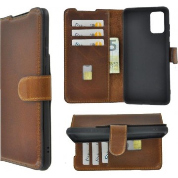 Samsung Galaxy S20 Plus hoesje - Bookcase - Portemonnee Hoes Echt leer Wallet case Antiek Cognac Bruin
