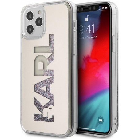 Karl Lagerfeld Apple iPhone 12 Pro Max Zilver Backcover hoesje - Liquid Glitter