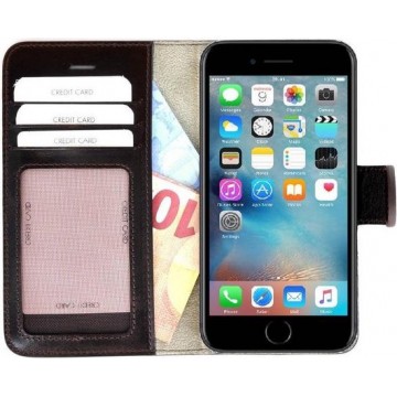 Pearlycase® Echt Lederen Wallet Bookcase Apple iPhone 6/6S met de handgemaakte Donkerbruin Leren Telefoonhoesje