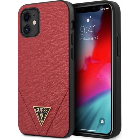 Guess Saffiano V-Stitch Hard Case - Apple iPhone 12 Mini (5.4") - Rood