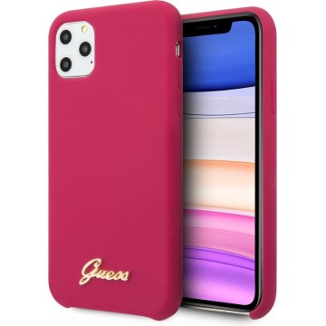 GUESS Vintage Siliconen Backcover Hoesje iPhone 11 Pro - Donkerroze