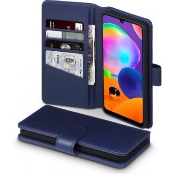 Qubits - luxe echt lederen wallet hoes - Samsung Galaxy A31 - Blauw
