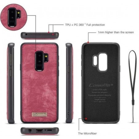 CaseMe Vintage Wallet Case Hoesje Samsung Galaxy S9 Plus - Rood