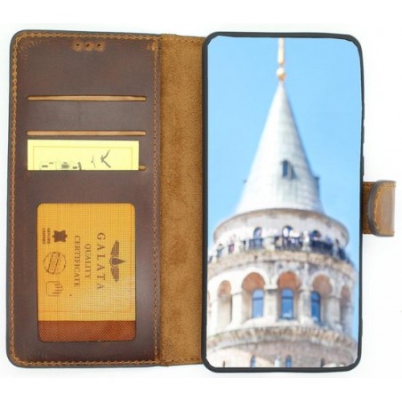 Galata echt leer bookcase Huawei P30 Pro kaartsleuven handarbeid door ambachtslieden antiek bruin hoesje