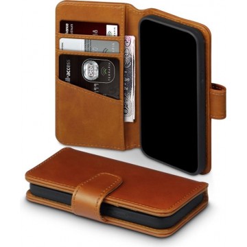 Qubits - luxe echt lederen wallet hoes - iPhone 12 Mini - Cognac