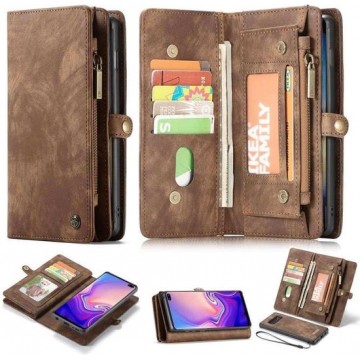 CaseMe Vintage Wallet Case Hoesje Samsung Galaxy S10 Plus - Bruin