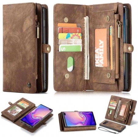 CaseMe Vintage Wallet Case Hoesje Samsung Galaxy S10 Plus - Bruin