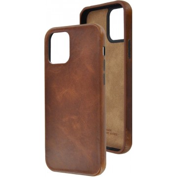 iPhone 12 Pro Hoesje - iPhone 12 Pro hoesje Echt leer Back Cover Case Cognac Bruin