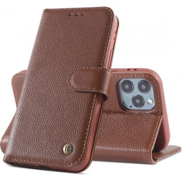 Echt Lederen Hoesje - Book Case Telefoonhoesje - Echt Leren Portemonnee Wallet Case - iPhone 12 - iPhone 12 Pro - Bruin