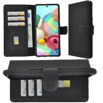 Samsung Galaxy A71 hoesje - Bookcase - Portemonnee Hoes Echt leer Wallet case Antiek Zwart