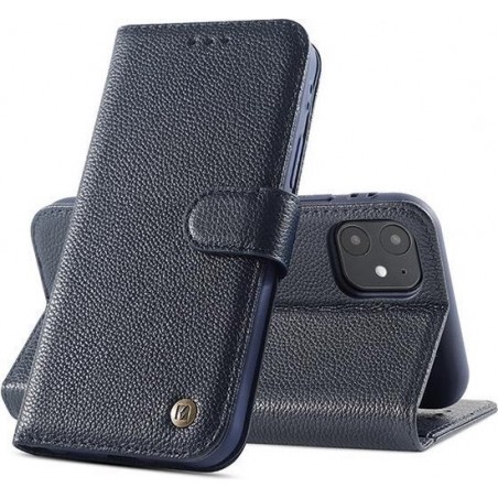 Echt Lederen Book Case Hoesje voor iPhone 12 Mini - Navy