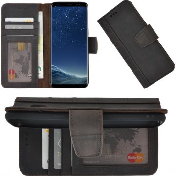 Samsung Galaxy S8 hoesje - Bookcase - Portemonnee Hoes Echt leer Library  Wallet case Antiek Donker Bruin
