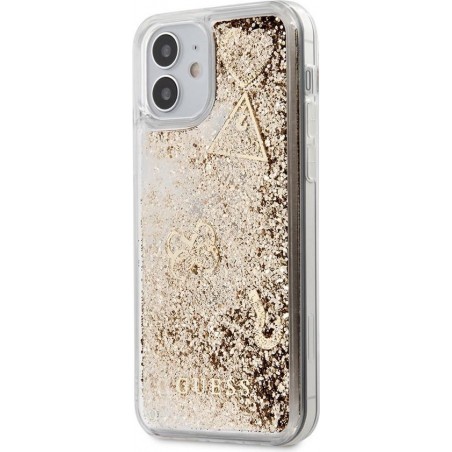 iPhone 12 Mini Backcase hoesje - Guess - Glitter Goud - Kunststof