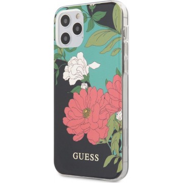 Guess Apple iPhone 12 / 12 Pro zwart Backcover hoesje - Flower TPU