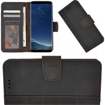 Samsung Galaxy S8 hoesje - Bookcase - Portemonnee Hoes Library Echt leer Wallet case Antiek donker bruin