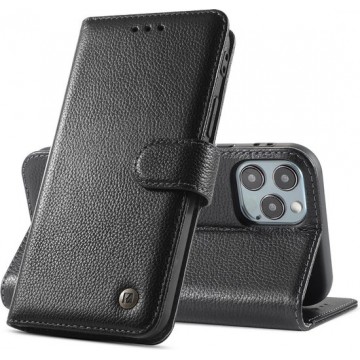 Echt Lederen Hoesje - Book Case Telefoonhoesje - Echt Leren Portemonnee Wallet Case - iPhone 12 Pro Max - Zwart