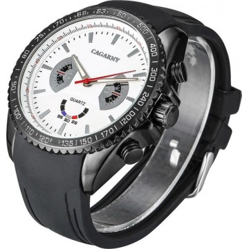 CAGARNY 6827 Fashionable Majestic  Student Quartz Sport Wrist Watch met siliconen Band voor Men(Black hoesje White Window)