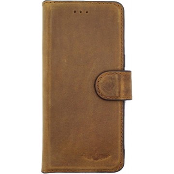 GALATA® Echte lederen bookcase wallet Samsung Galaxy S8 kaartsleuven handarbeid door ambachtslieden roestbruin hoesje