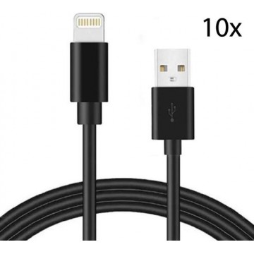 10 stuks Mossmedia Lightning Kabel voor iPhone en iPad naar USB Kabel - 1 Meter - Zwart
