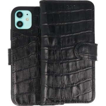 BAOHU Krokodil Handmade Leer Telefoonhoesje Wallet Cases voor iPhone 11 Zwart