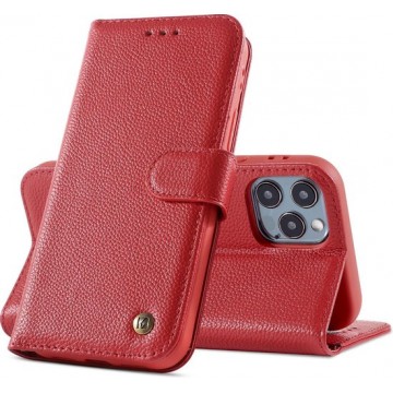Echt Lederen Hoesje - Book Case Telefoonhoesje - Echt Leren Portemonnee Wallet Case - iPhone 12 Pro Max - Rood