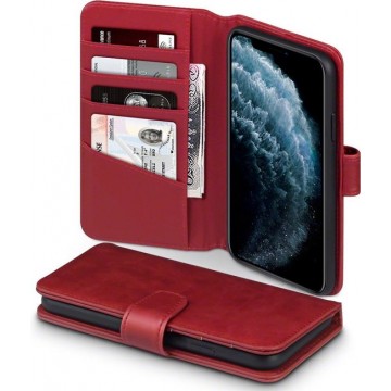 Qubits - luxe echt lederen wallet hoes - iPhone 11 Pro Max - Rood