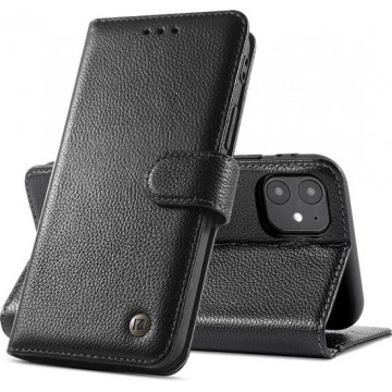 Echt Lederen Hoesje - Book Case Telefoonhoesje - Echt Leren Portemonnee Wallet Case - iPhone 12 Mini - Zwart