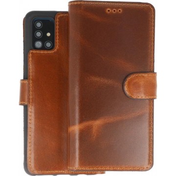 BAOHU Handmade Leer Telefoonhoesje Wallet Cases voor Samsung Galaxy A51 - Bruin