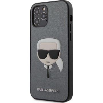 Karl Lagerfeld Apple iPhone 12 / 12 Pro Zilver Backcover hoesje - Saffiano