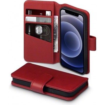 Qubits - luxe echt lederen wallet hoes - iPhone 12 Mini - Rood