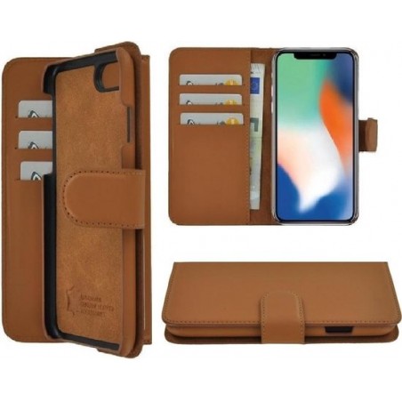 iPhone X hoesje – iPhone Xs hoesje - Bookcase - Portemonnee Hoesje Echt leer Wallet case Bruin