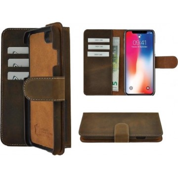 iPhone X hoesje – Xs hoesje - Bookcase - Portemonnee Hoesje Echt leer Wallet case Antiek Bruin