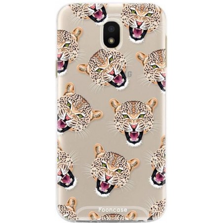 FOONCASE Samsung Galaxy J3 2017 hoesje TPU Soft Case - Back Cover - Cheeky Leopard / Luipaard hoofden