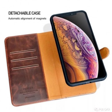 Puloka Apple iPhone 11 Pro Max Separable Wallet Case Boekhoesje en Back Cover in 1 BRUIN