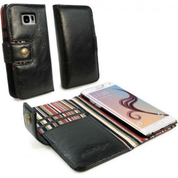 Alston Craig Vintage Genuine Leren RFID Portemonnee Case Cover voor Samsung Galaxy S6 Edge (met gratis Screen Protector) zwart