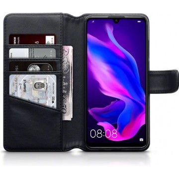 Qubits - luxe echt lederen wallet hoes - Huawei P30 Lite - Zwart