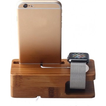 Mobigear Bamboo Display / Charge Stand voor Apple Watch + iPhone
