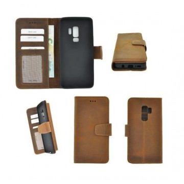 Samsung S9 Plus - Bookcase - Portemonnee Hoes Echt leer Wallet case Bruin