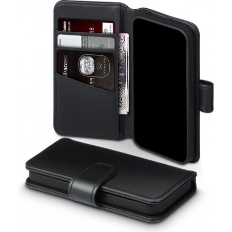 Qubits - luxe echt lederen wallet hoes - iPhone 12 Mini - Zwart