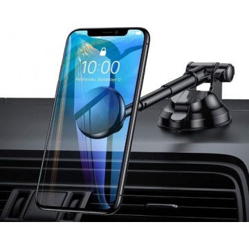 DrPhone V8 PRO Autohouder Metaal Telescopisch Verstelbaar & Uitschuifbaar Arm – Dashboard- Zuignap Windschermhouder – Zwart