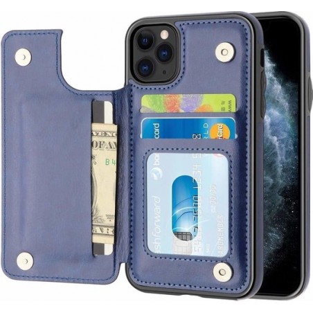 Wallet Case iPhone 11 Pro Max - blauw met Privacy Glas