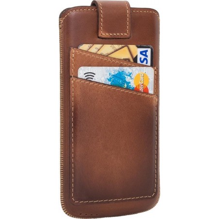 Bouletta iPhone X/Xs leer insteekhoes/Sleeve met vakjes Burned Cognac